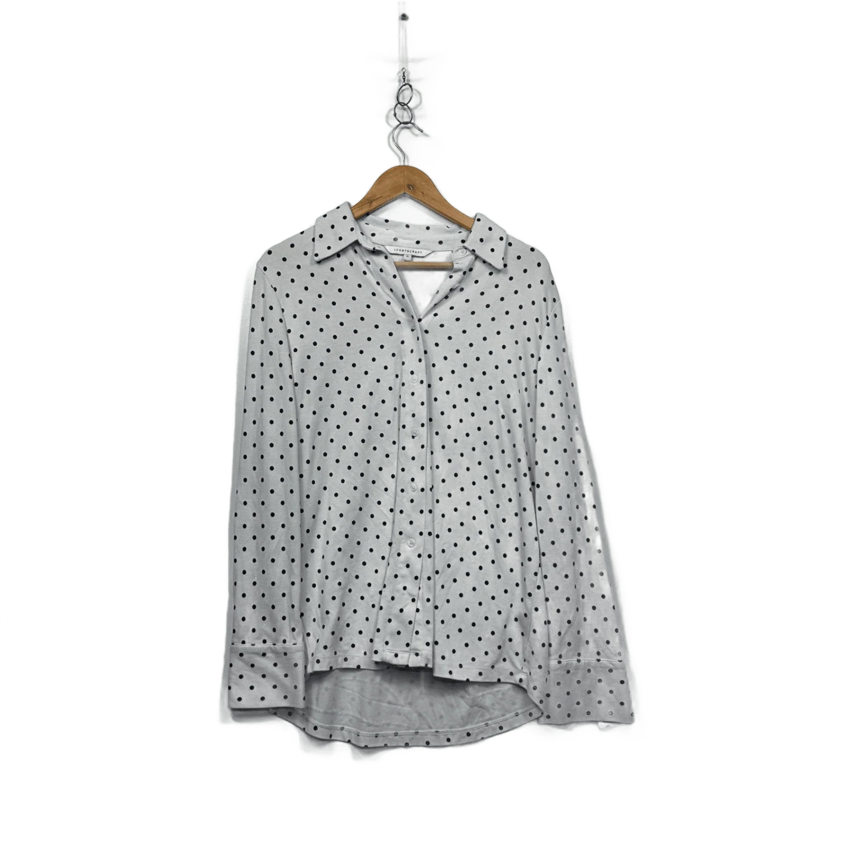 Sportscraft White Black Long Sleeve Button-up Shirt Blouse Size XL