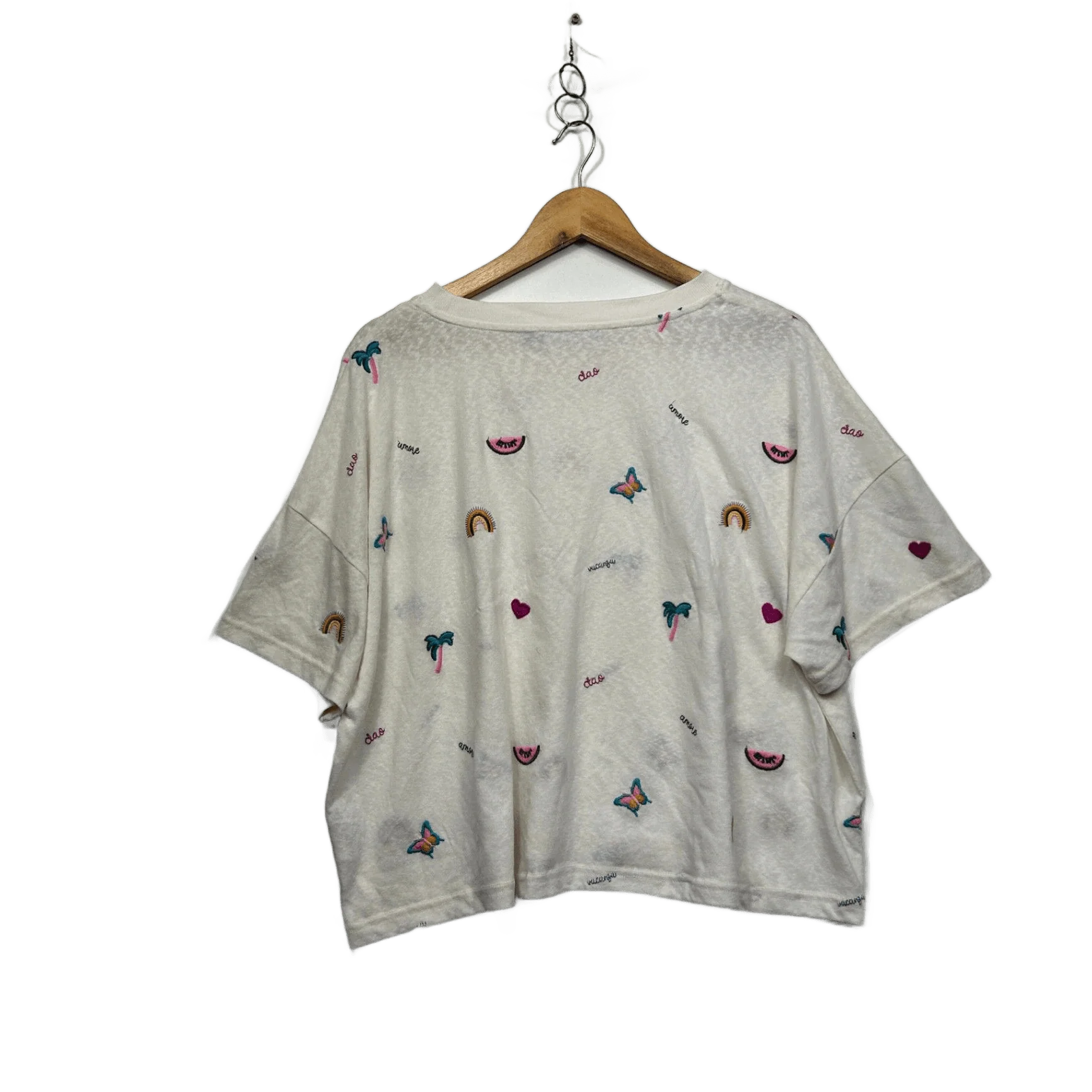 Sportsgirl White Cropped Short Sleeve Crew Neck T-Shirt Size 16 18 2XL Butterfly - Image 2