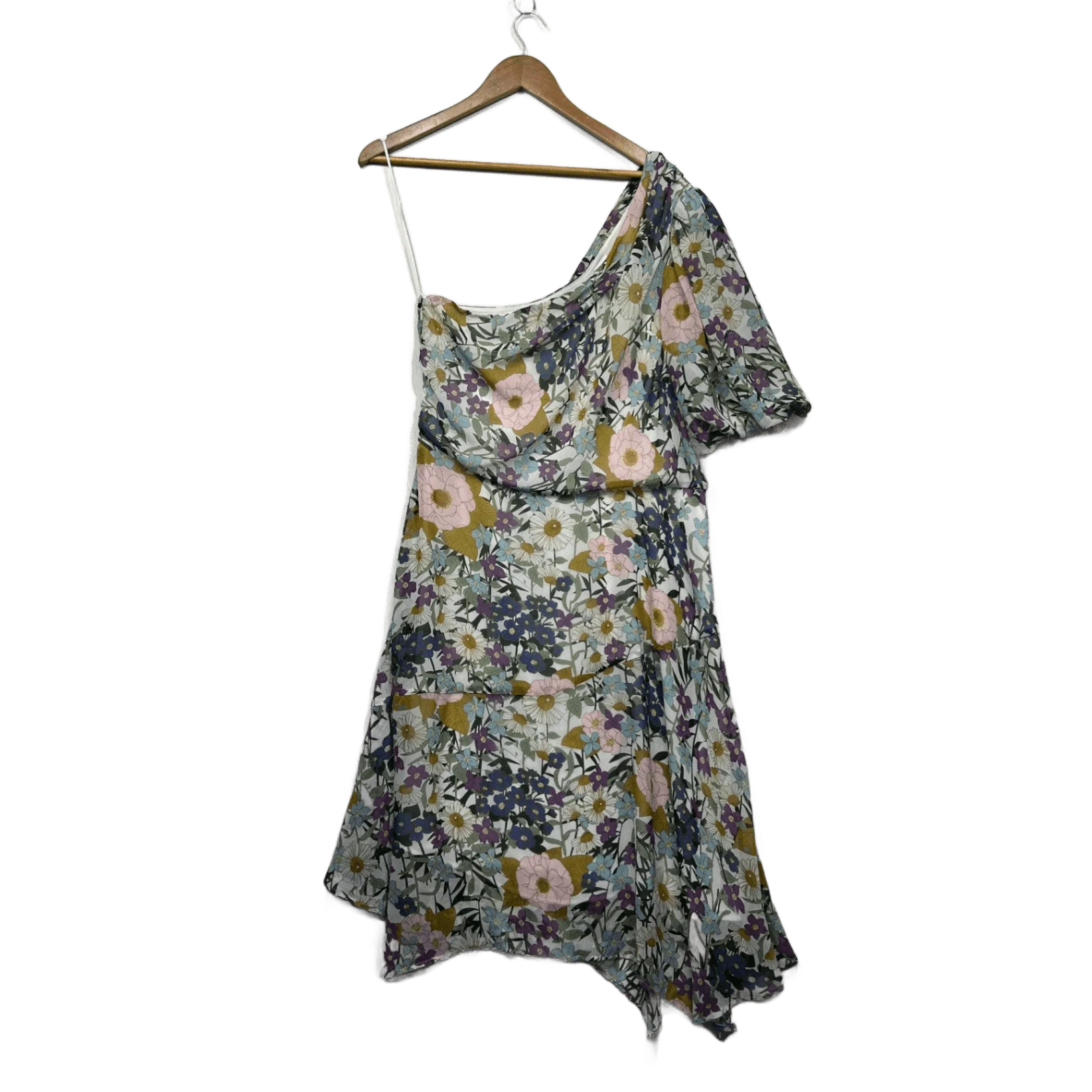 Stella One Shoulder Asymmetric Hem Floral Multicoloured Dress Size 14