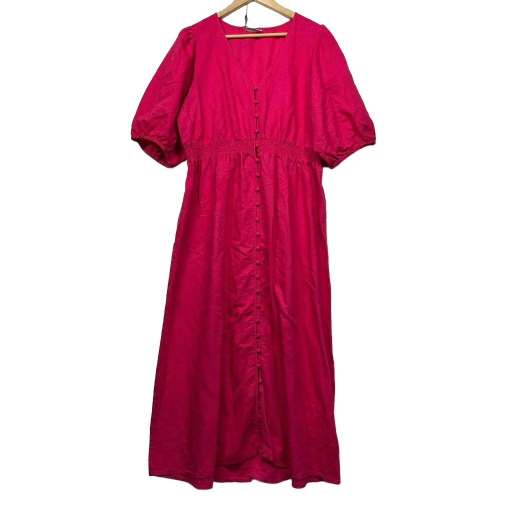 Sussan Hot Pink Linen Dress - Size 18