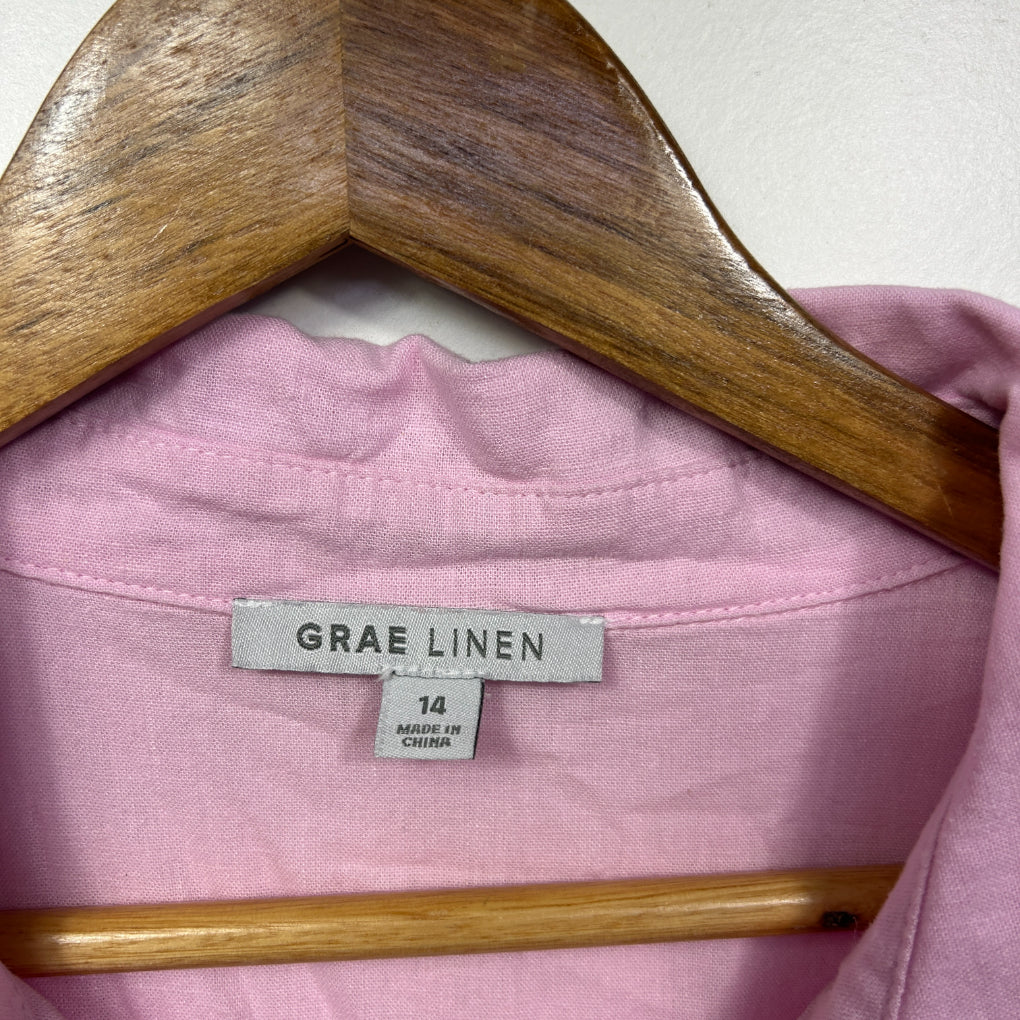 Suzanne Grae Linen Pink Short Sleeve Button-Up Shirt - Size 14 - Image 2