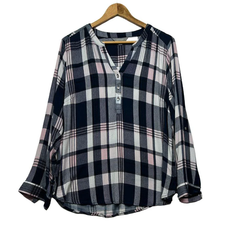 Suzanne Grae Navy Plaid Top - Size 14