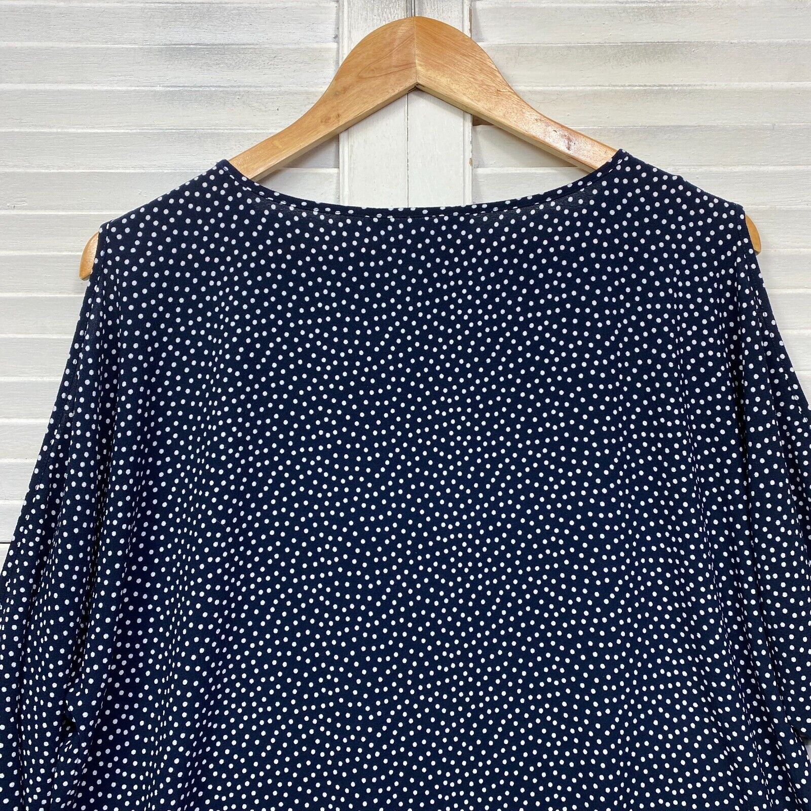 Suzanne Grae Top Size 14 Blue Polka Dots Cold Shoulder Sleeve - Image 5