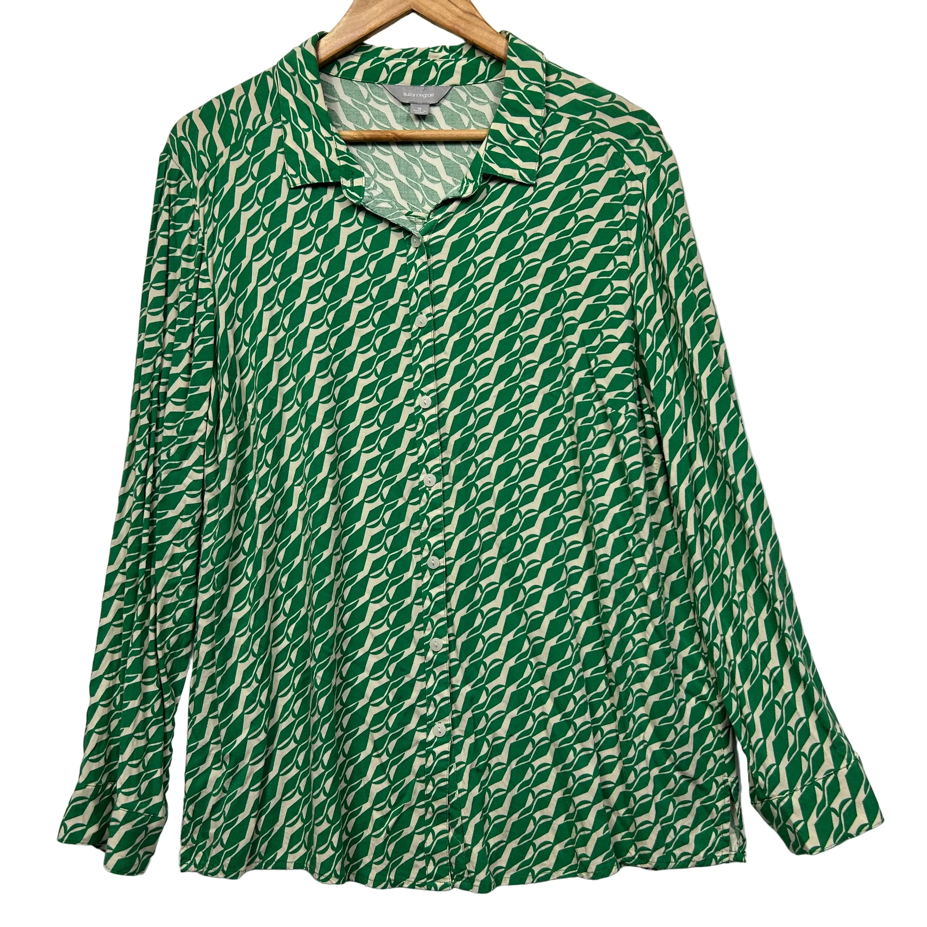 Suzanne Grae Green Patterned Shirt - Size 16