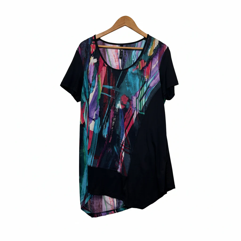 Taking Shape Black Multi Abstract Print Tunic Top - Size 12/XXS