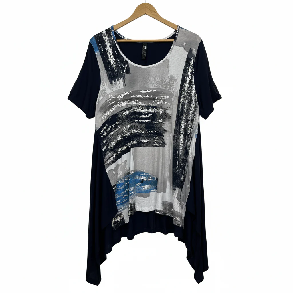 Taking Shape Navy and Grey Abstract Print Tunic - Size 12/14/XXS