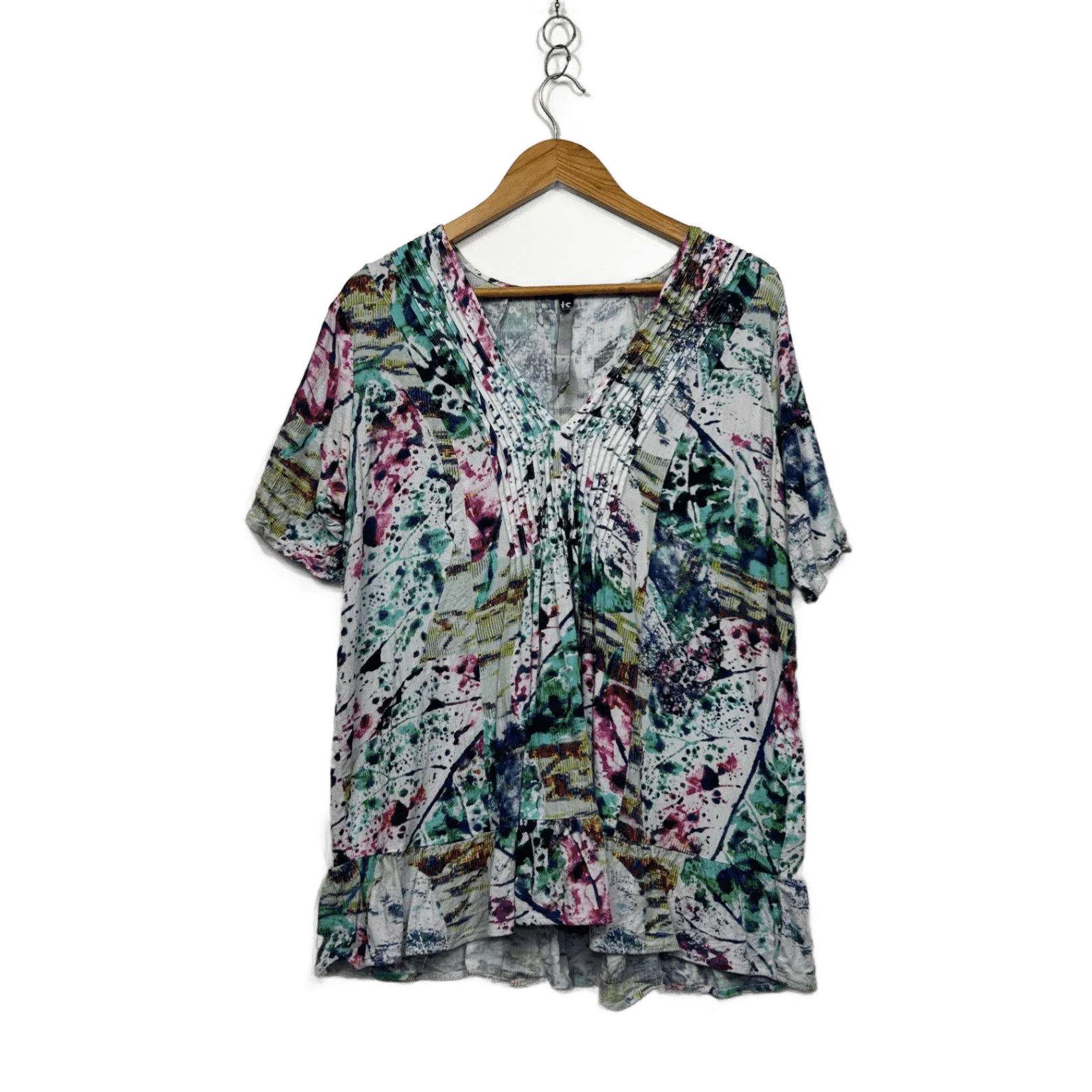 Taking Shape Short Sleeve Pleated Blouse Top Size 12 Multicoloured