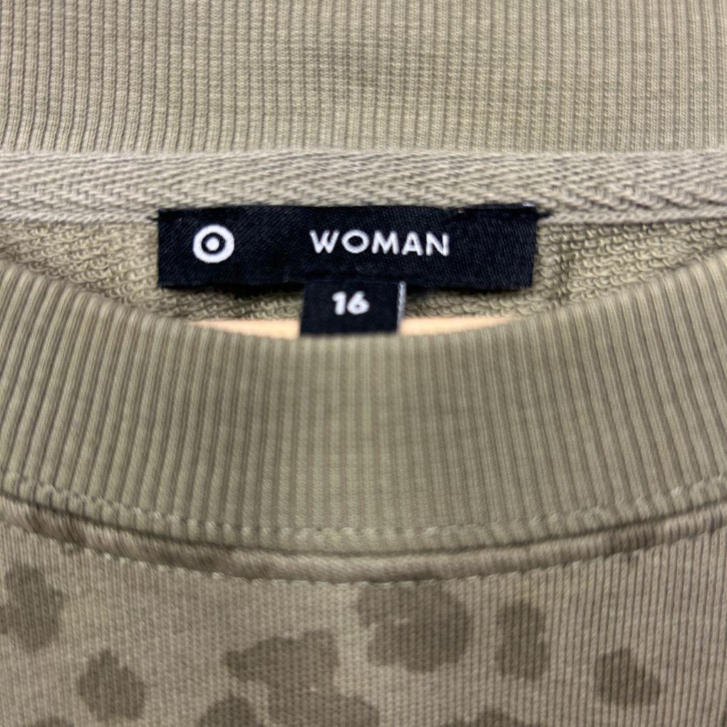 Target Woman Olive Cotton Leopard Sweatshirt - Size 16 - Image 2
