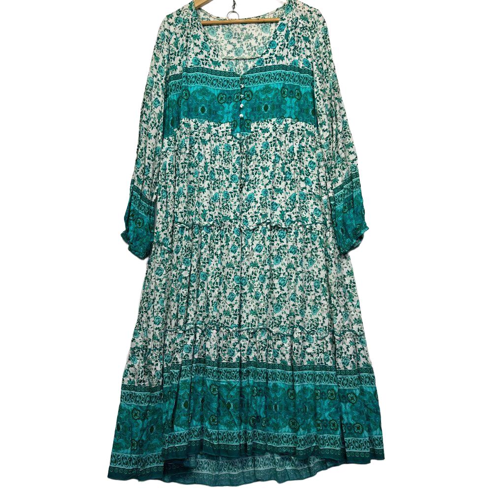 Teal Floral Boho Maxi Dress - Size 16