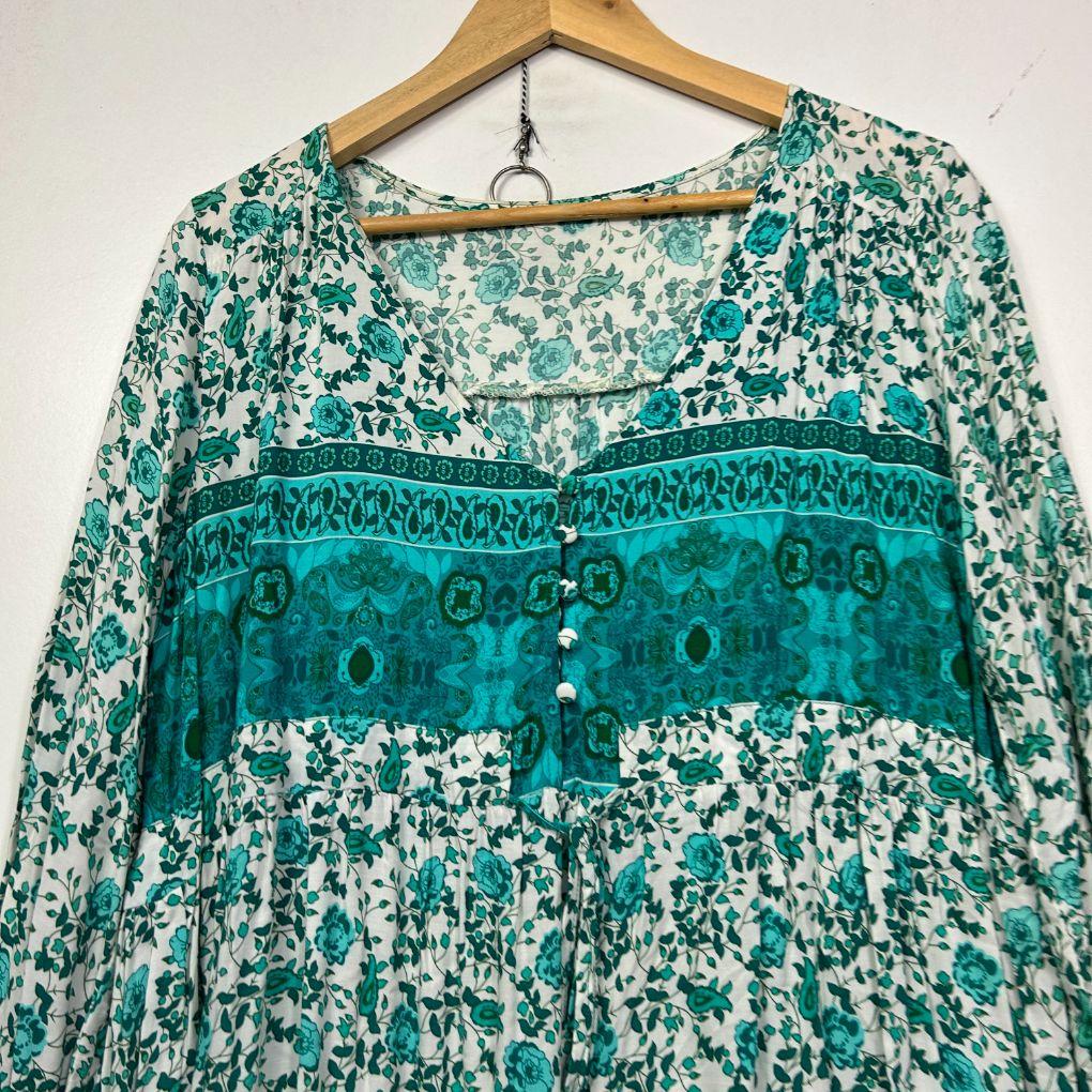 Teal Floral Boho Maxi Dress - Size 16 - Image 2