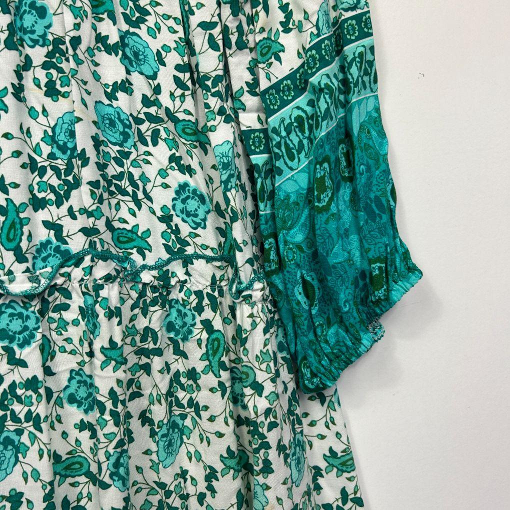 Teal Floral Boho Maxi Dress - Size 16 - Image 4