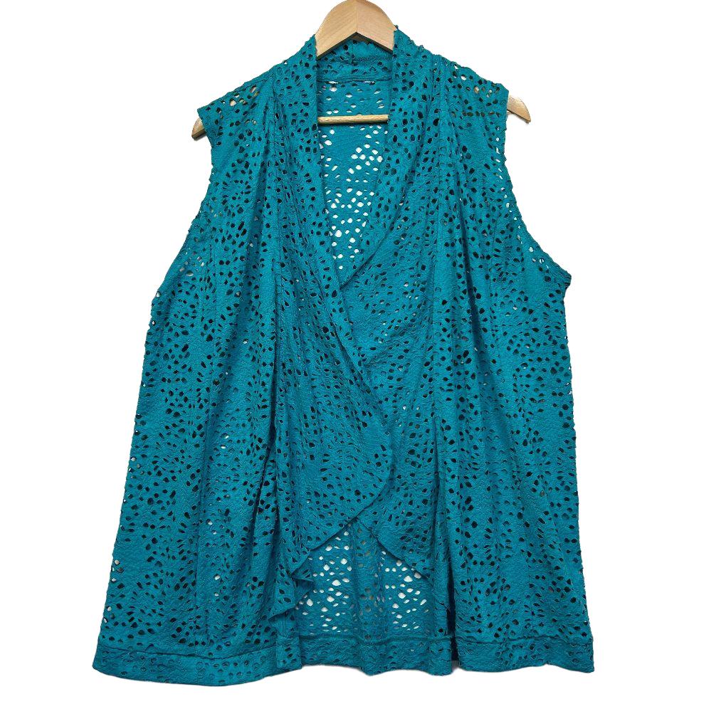 Teal Lace Sleeveless Open Front Top - One Size