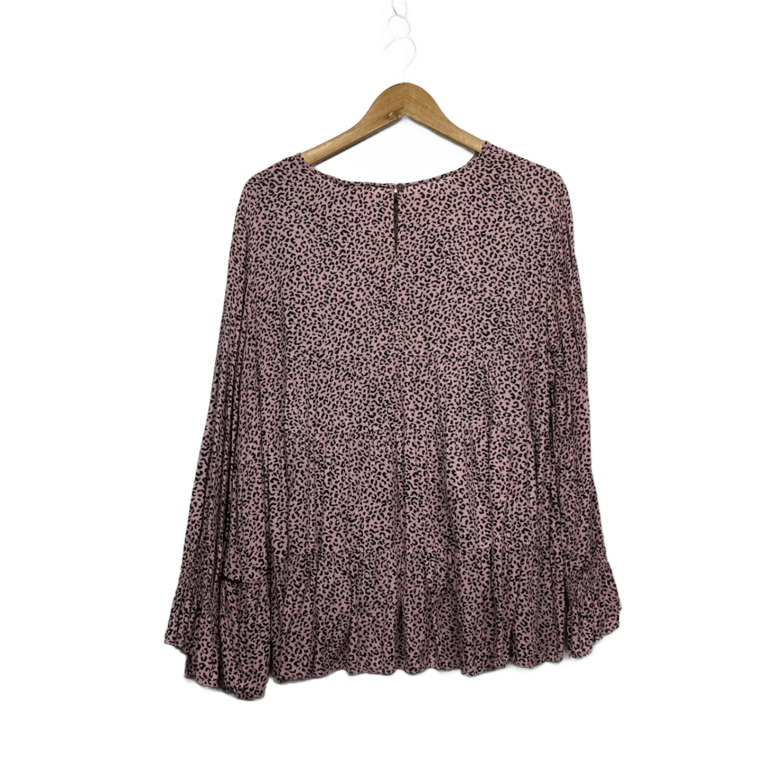 Threadz Womens Pink Viscose Long Sleeve Tiered Ruffle Blouse Top Size 14 Large Animal Print - Image 2