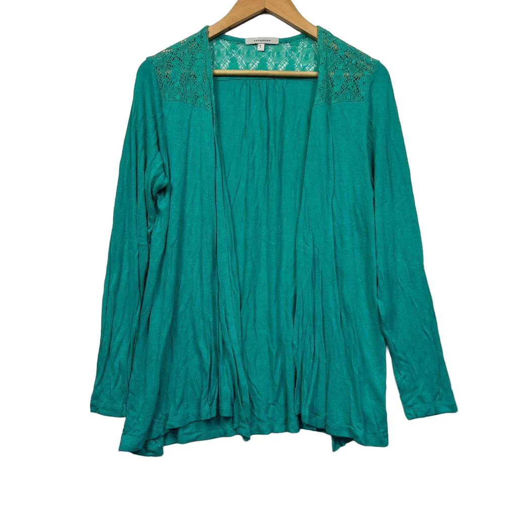 Savannah Open Front Lace Trim Top - Size L