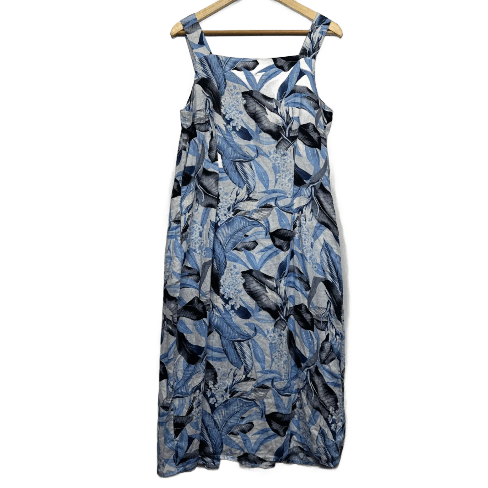 Trent Nathan Women's Blue White Linen Floral Sleeveless Dress Size 12 - Image 2