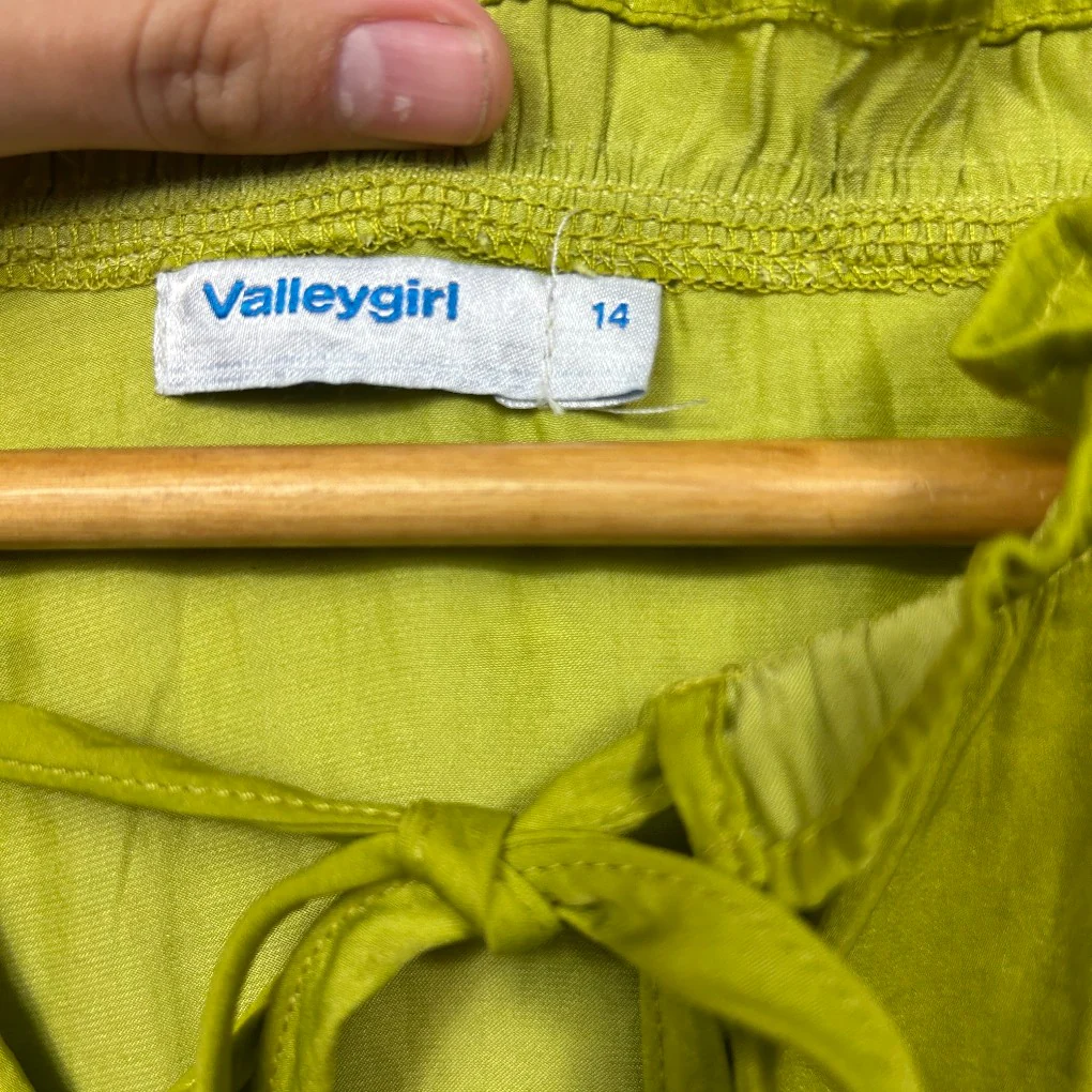 Valleygirl Lime Green Tie-Neck Blouse - Size 14 - Image 2