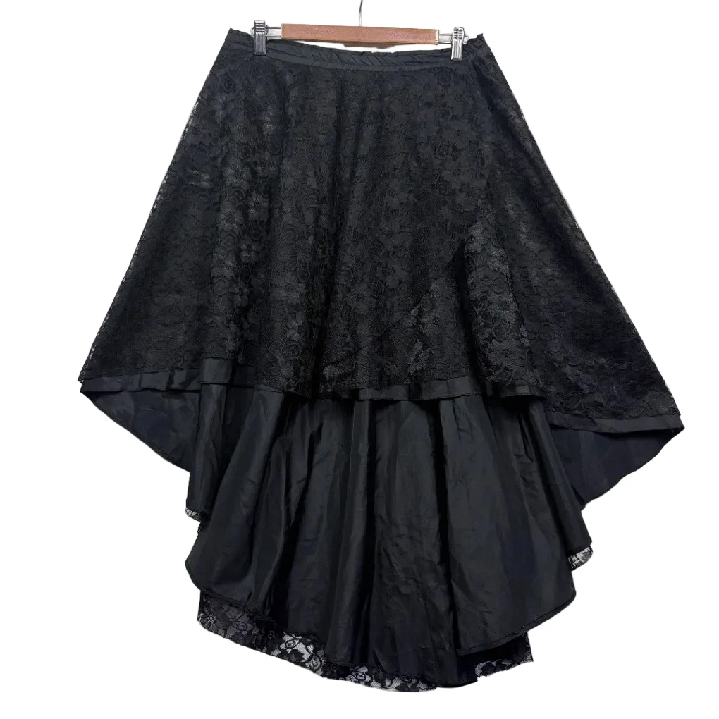 Vintage Black Lace Asymmetric Hi Low Skirt - One Size
