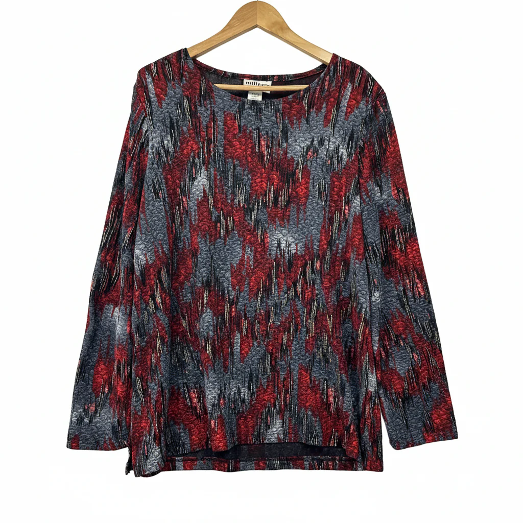 Vintage Millers Red Grey Abstract Print Top - Size 16