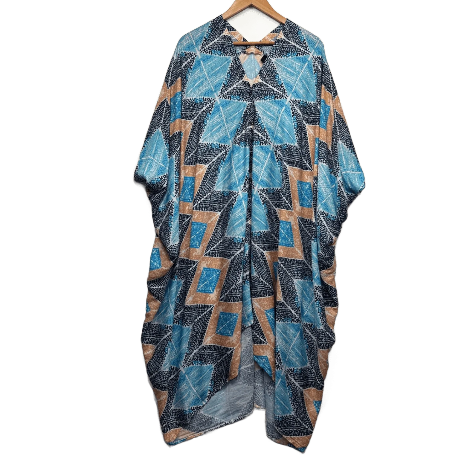 Wayne Cooper Blue Short Sleeve Long Kaftan Dress One Size