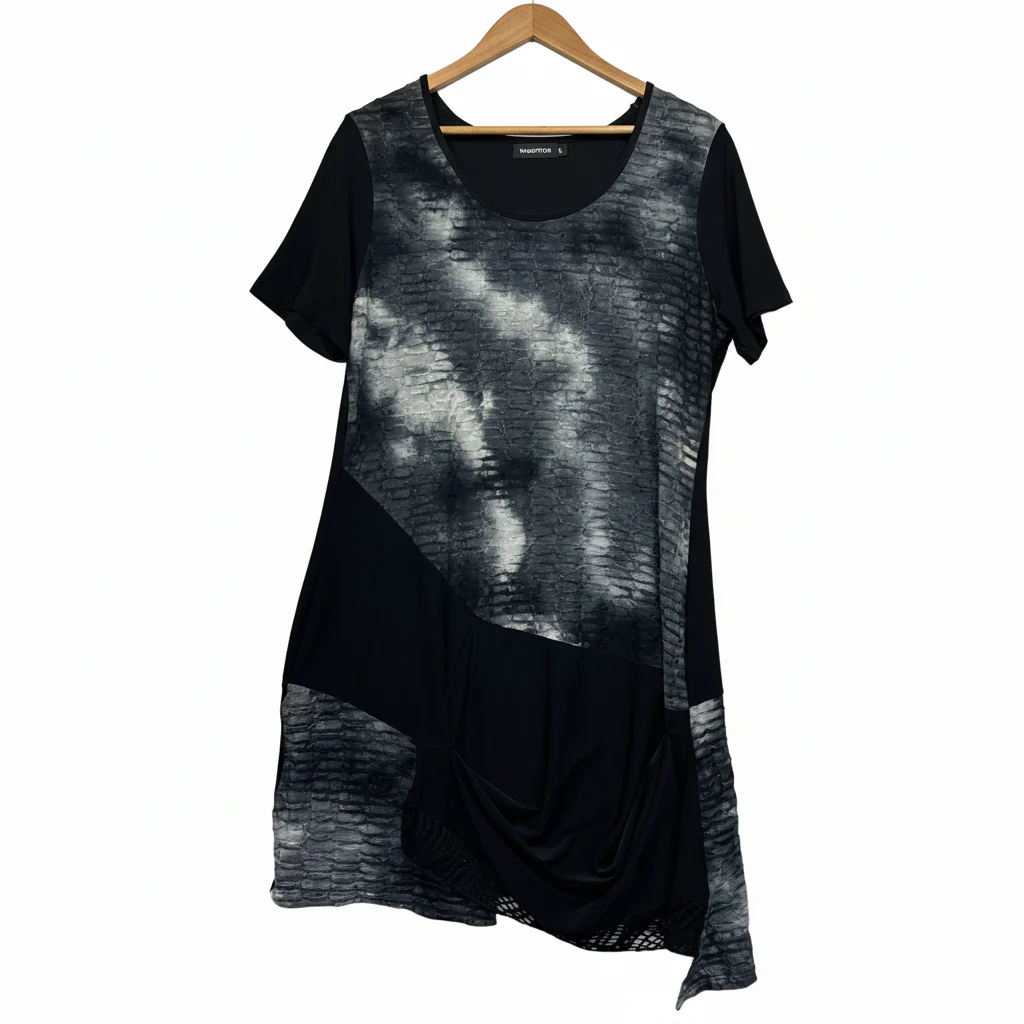 Whispers Black Silver Metallic Tunic Top - Size L