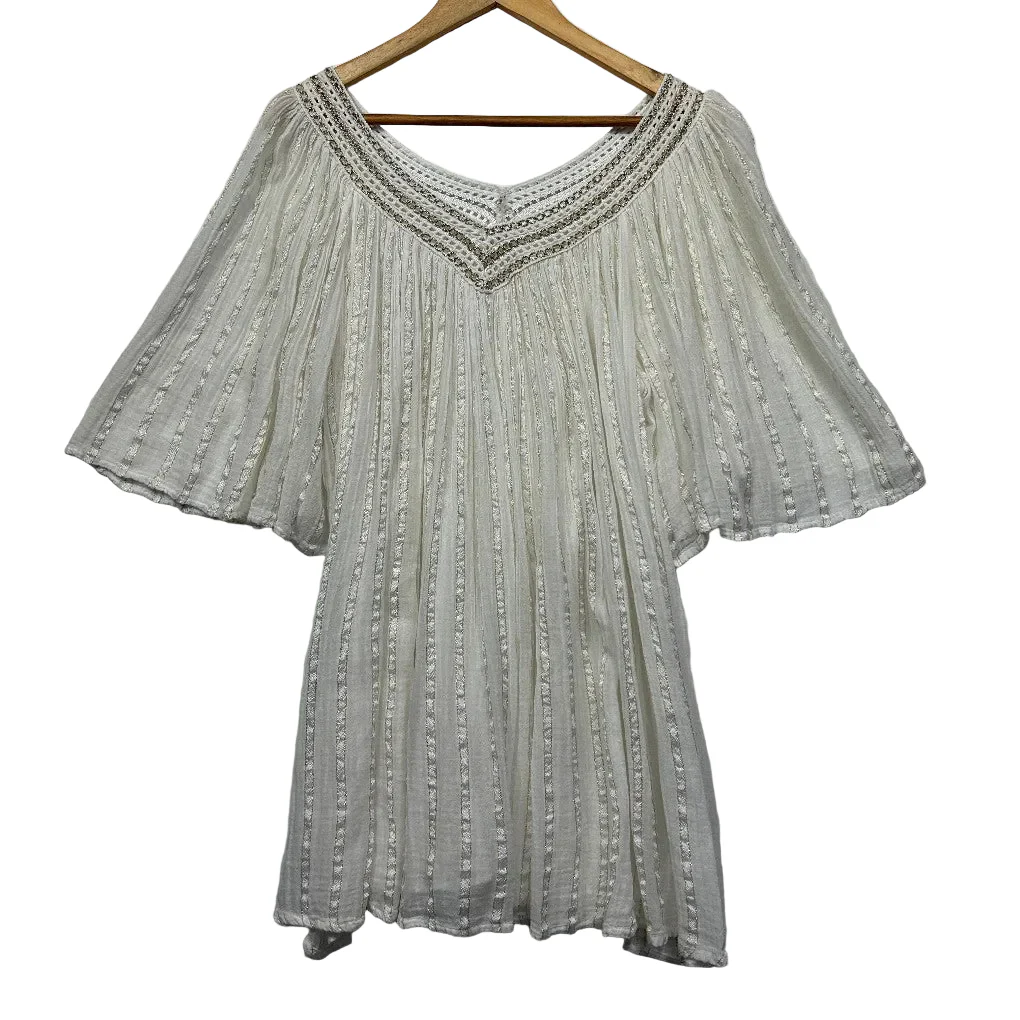 White Boho Striped Top - Size 14/16