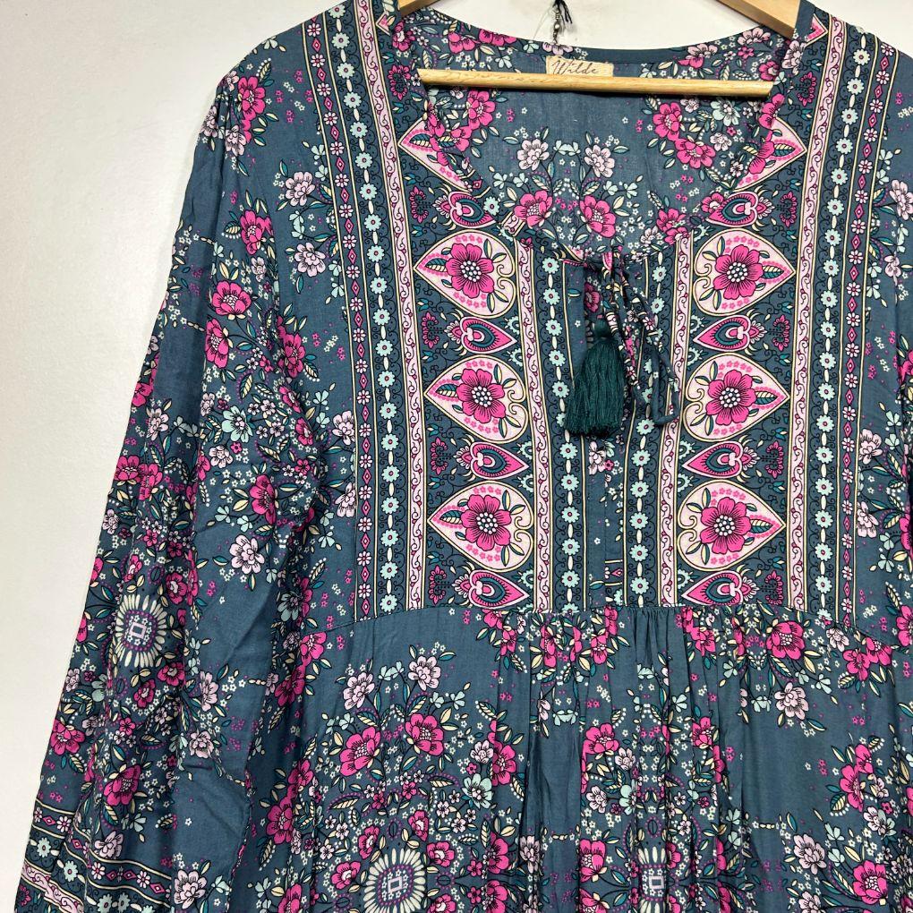 Wilde Bella Teal Floral Boho Maxi Dress - Size 16 - Image 3