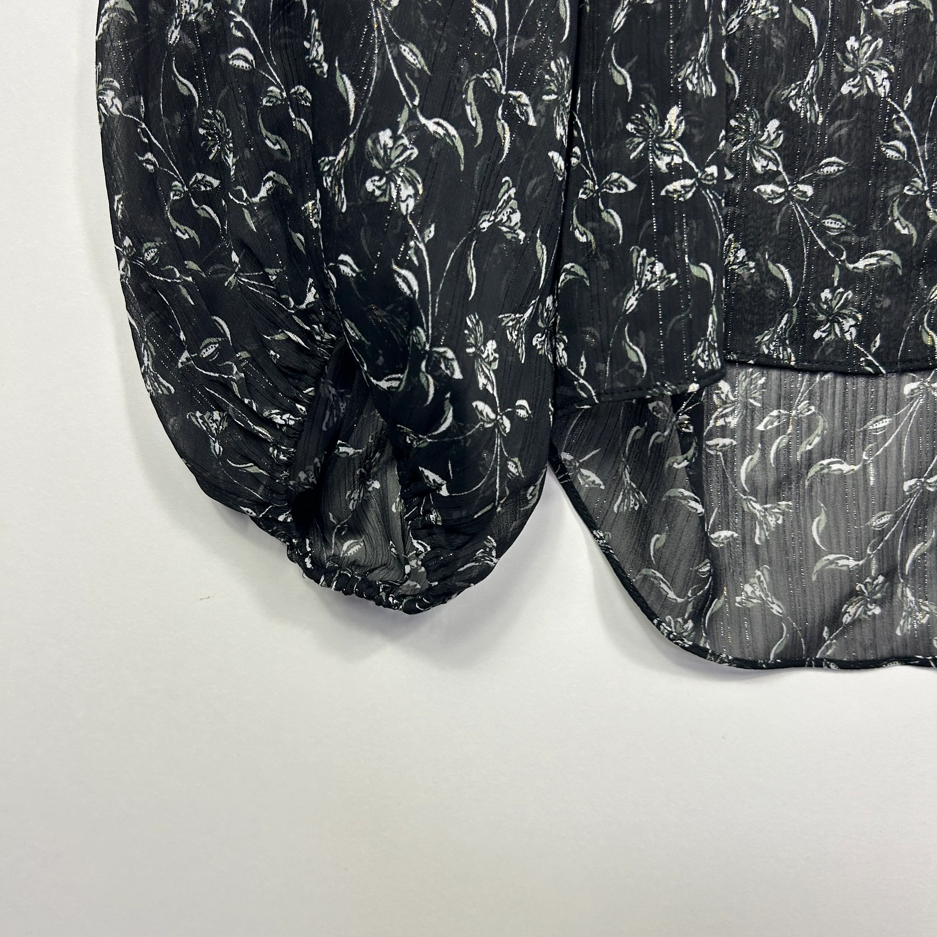 Witchery Black Silver Floral Sheer Blouse - Size 12 - Image 4