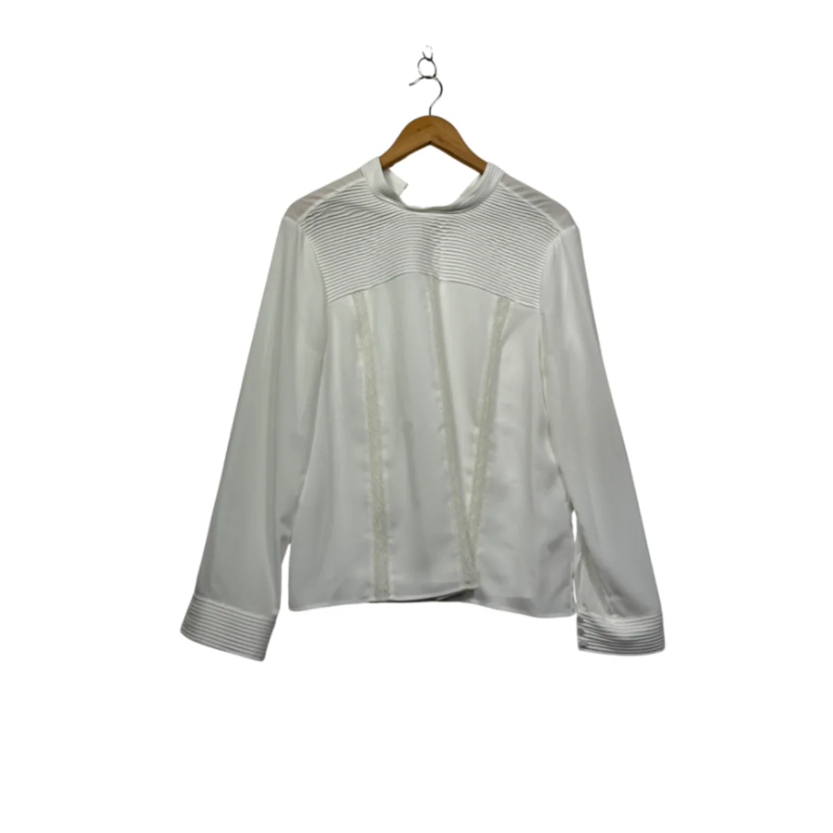 Witchery Long Sleeve Pleated Sheer High Neck Blouse Size 14