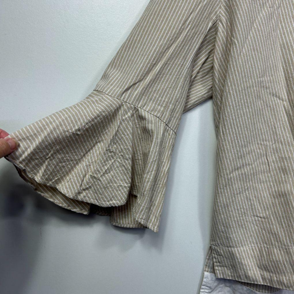 WITE Beige Striped Cotton Ruffle-Hem Top - Size 16 - Image 4