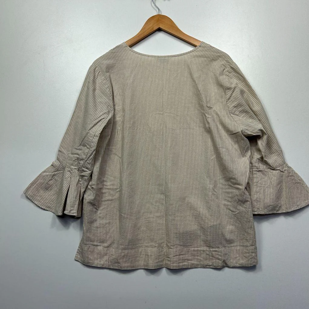 WITE Beige Striped Cotton Ruffle-Hem Top - Size 16 - Image 5