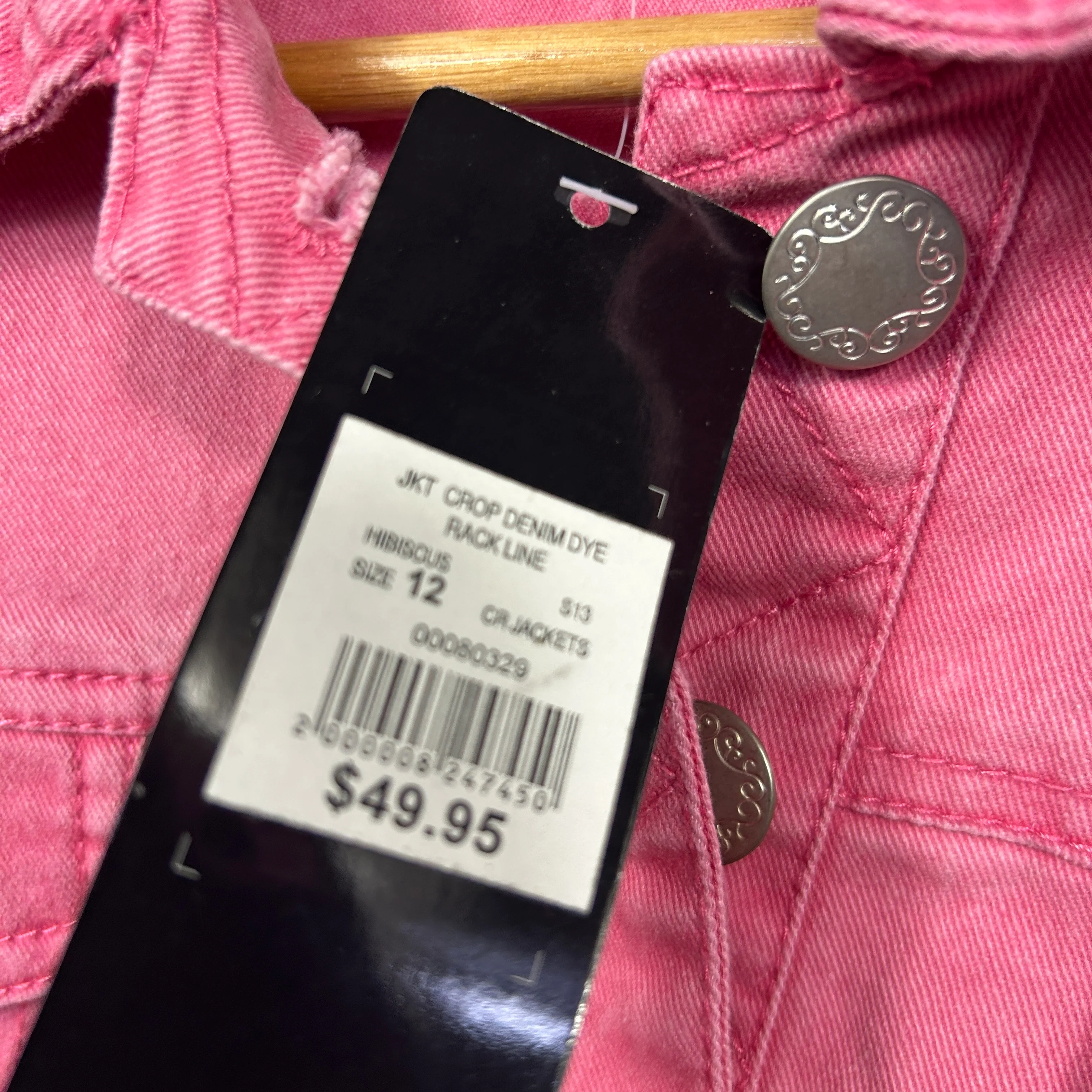 XRD Denim Pink Cropped Denim Jacket - Size 12 - Image 3
