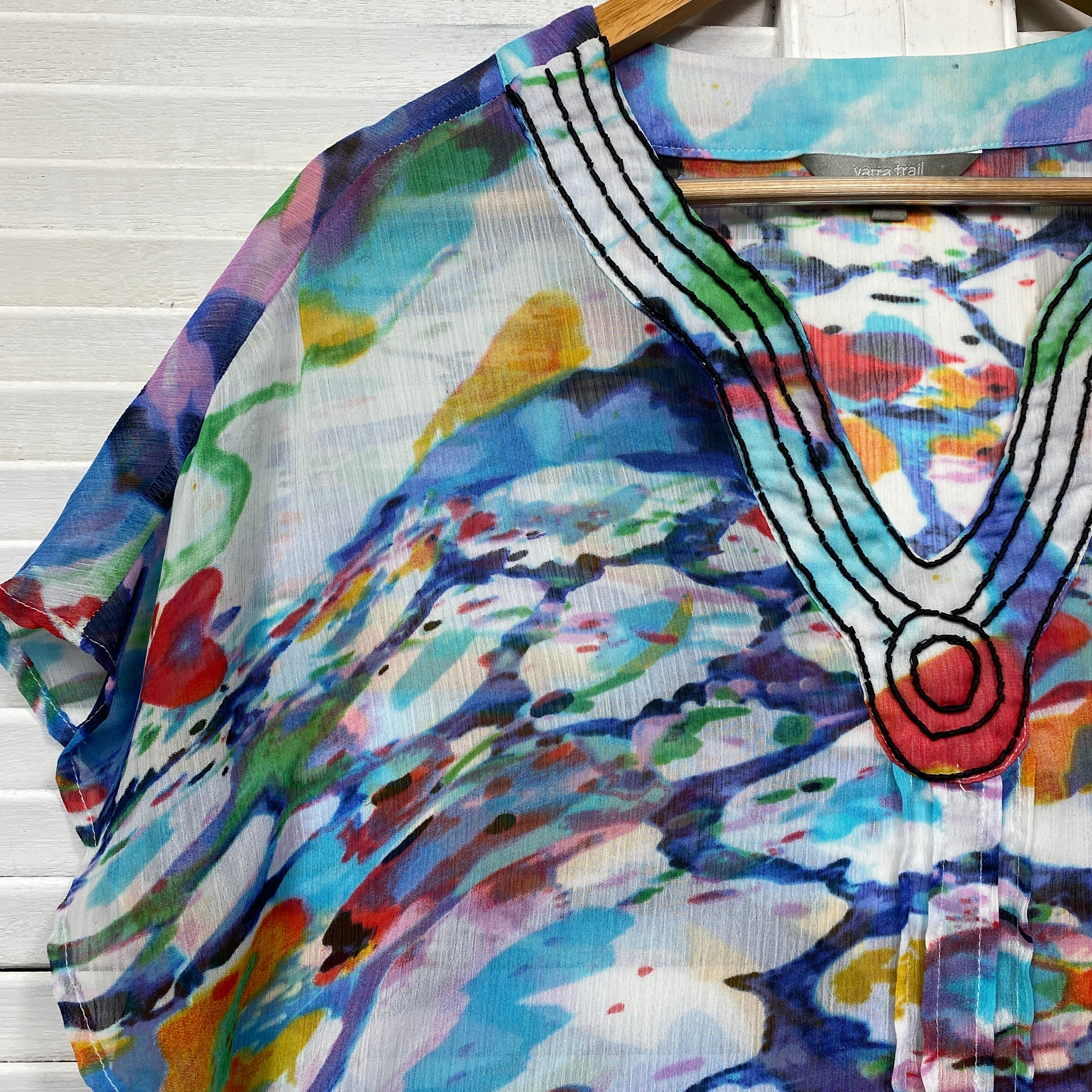 Yarra Trail Top Size 14 Short Sleeve Longline Multicoloured Sheer - Image 3
