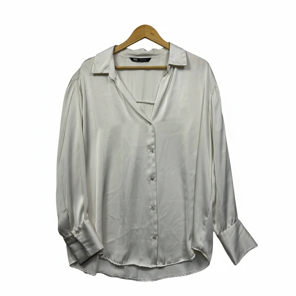 Zara Ivory Satin Shirt - Size XL